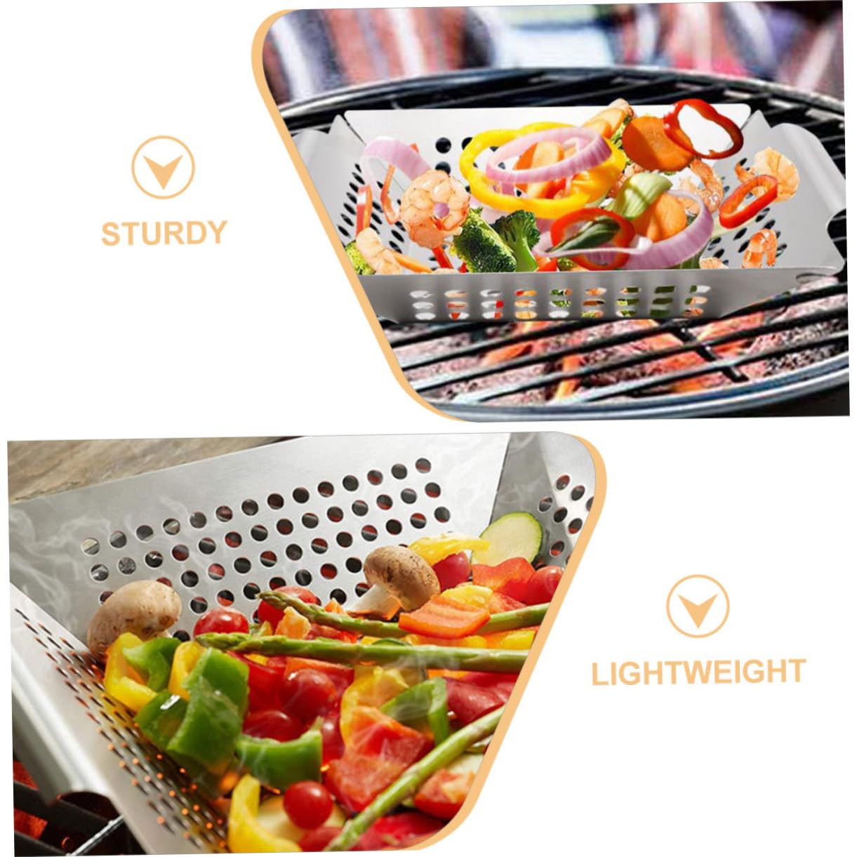 Levemolo Professional BBQ Pan Household Grill Tray Reusable Grill Topper Easy Cleaning Double Handles Stainless Steel