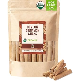 Soeos Ceylon Cinnamon Sticks, 8 oz 227g Premium Grade Ceylon Cinnamon, Naturally Aromatic Whole for Baking, Cooking, Desserts, and Beverages