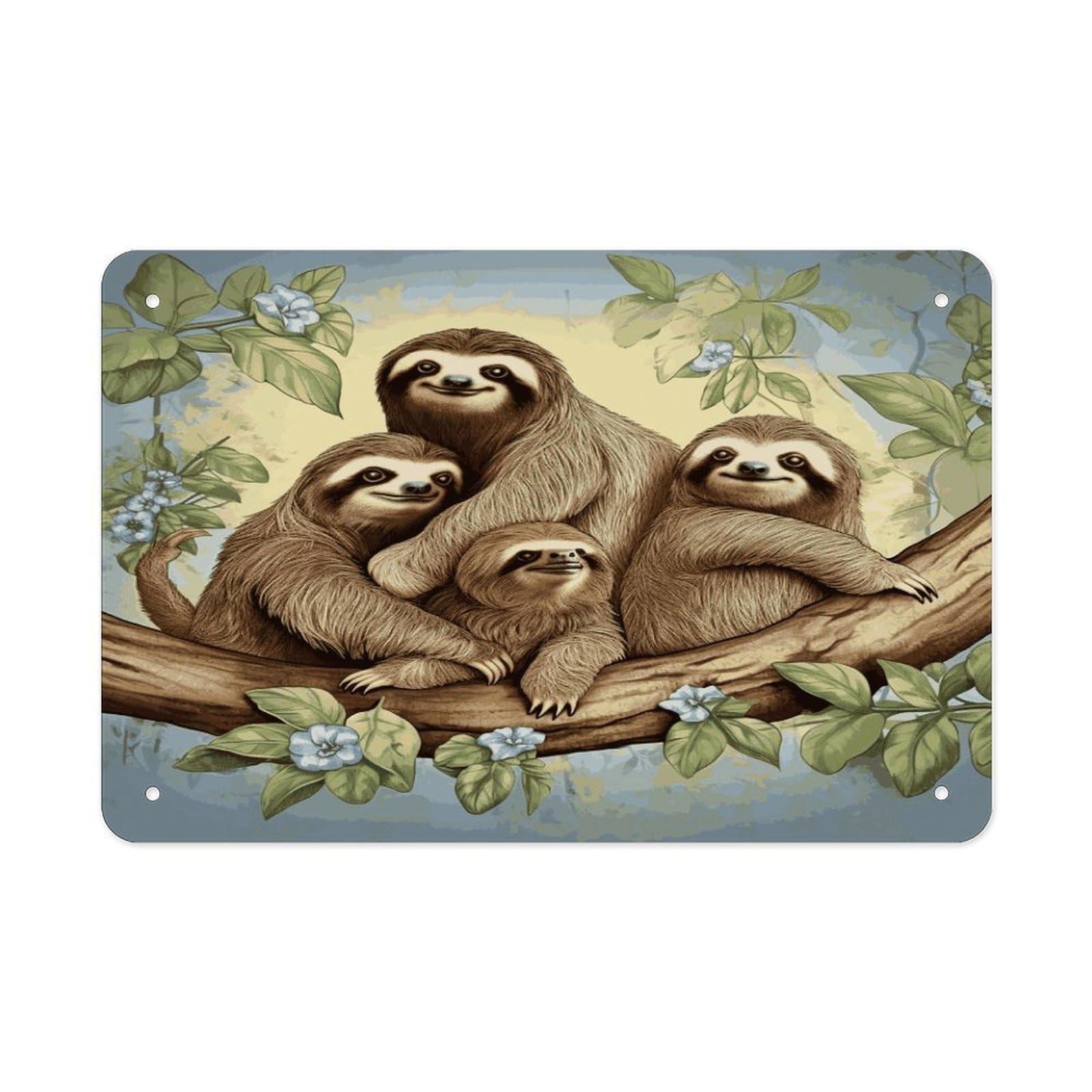 LDGSUPH Sloth Family Metal Tin Sign Wall Art Prints Folded Edge Iron Sheet Painting with Holes for Wall Prints Decorative Picture Metal Signboard Decor Painting Wall Decor
