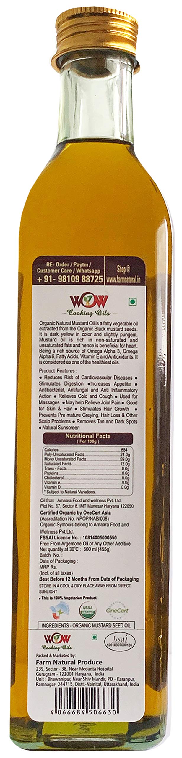 Buy WOW Cooking Oils Certified Organic Cold Pressed Black Mustard Seed