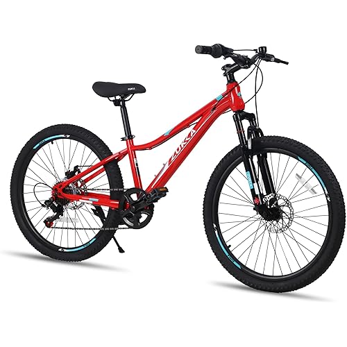 24-Inch 6-Speed Steel Frame Mountain Bike for Kids Ages 9-12, Boys and Girls Commuter Bicycle with Double V-Brakes, Shock Absorber