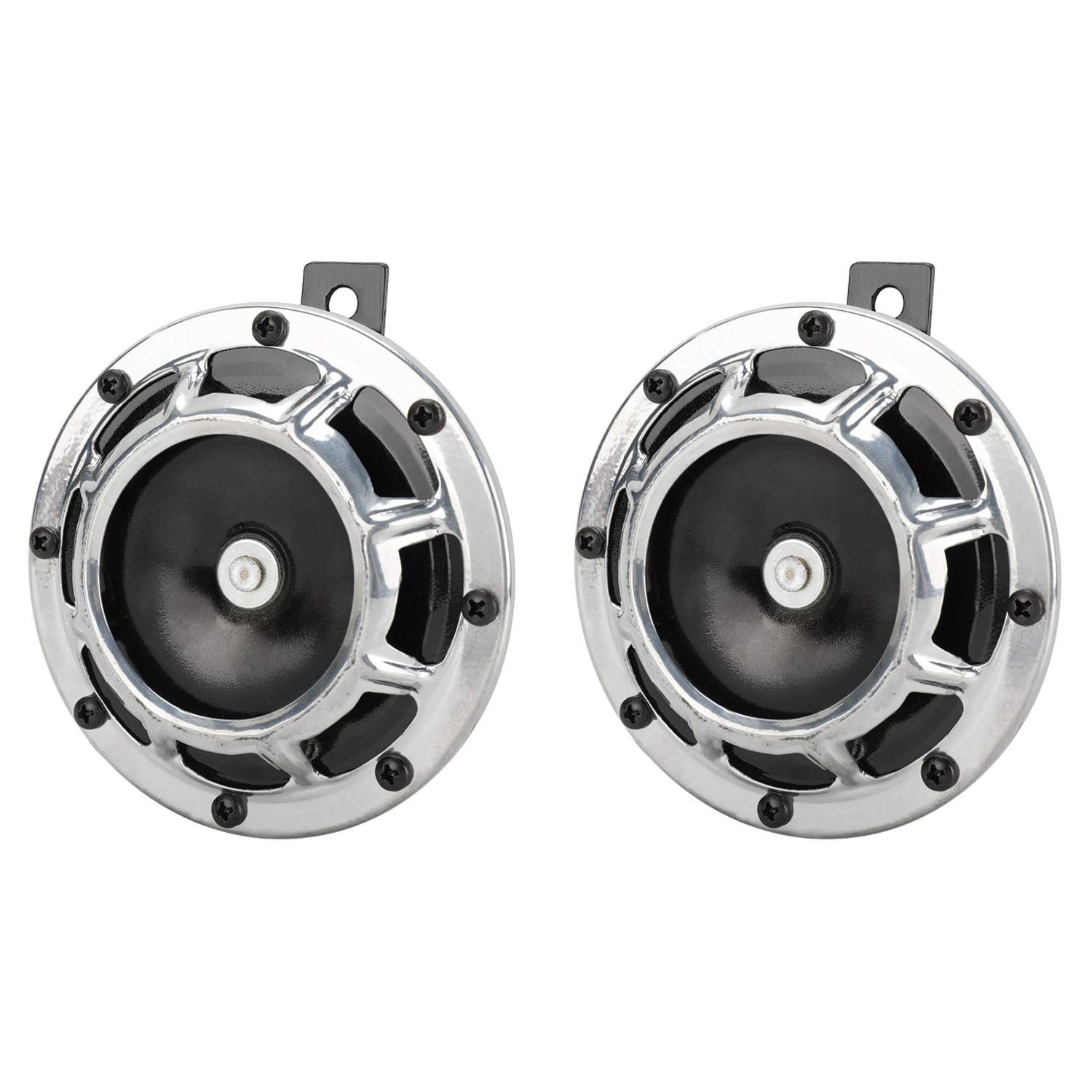 Photo 1 of Novelbee 12V 110db Electric Super Horn with Bracket,High Tone and Low Tone Metal Twin Horn Kit for Boat,Car,Truck,Motorcycle (Silver)