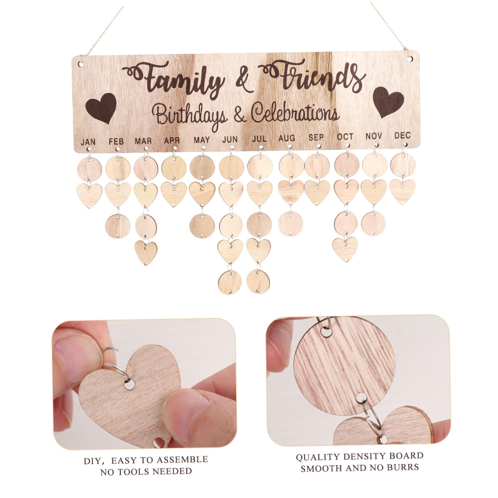 Gadpiparty Calendario in Legno da Appendere alla Parete Promemoria Targa Data e Cuori Pannello Fai da Te per Casa Famiglia e Amici