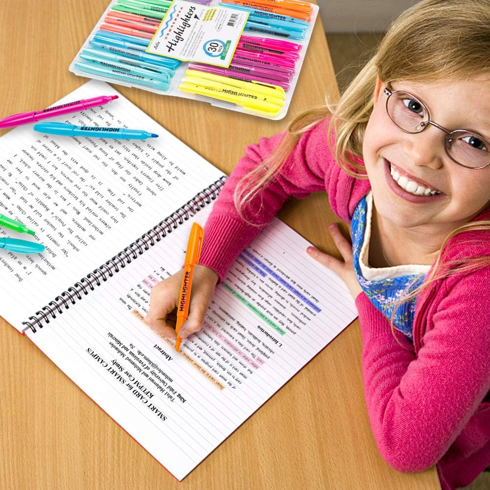 Lelix 30 Pack Highlighters, 10 Bright Colors, Chisel Tip, Quick Drying for Back to School, Office, Home, ideal for Highlighting Underlining : Office Products