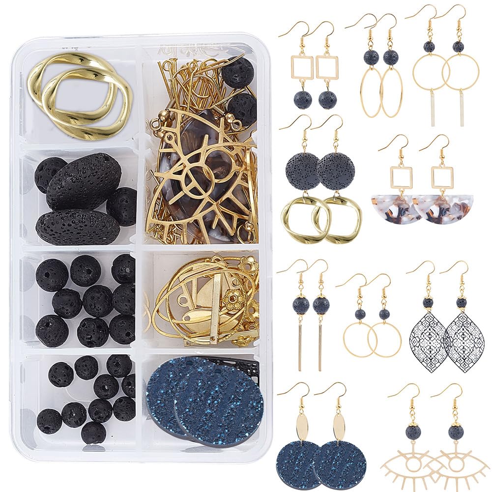 SUNNYCLUE 1 doos DIY 8 paar acryl kralen oorbellen maken kits platte ronde ovale rechthoekige vierkante acryl kralen & synthetische turquoise kralen & oorbel haken voor beginners