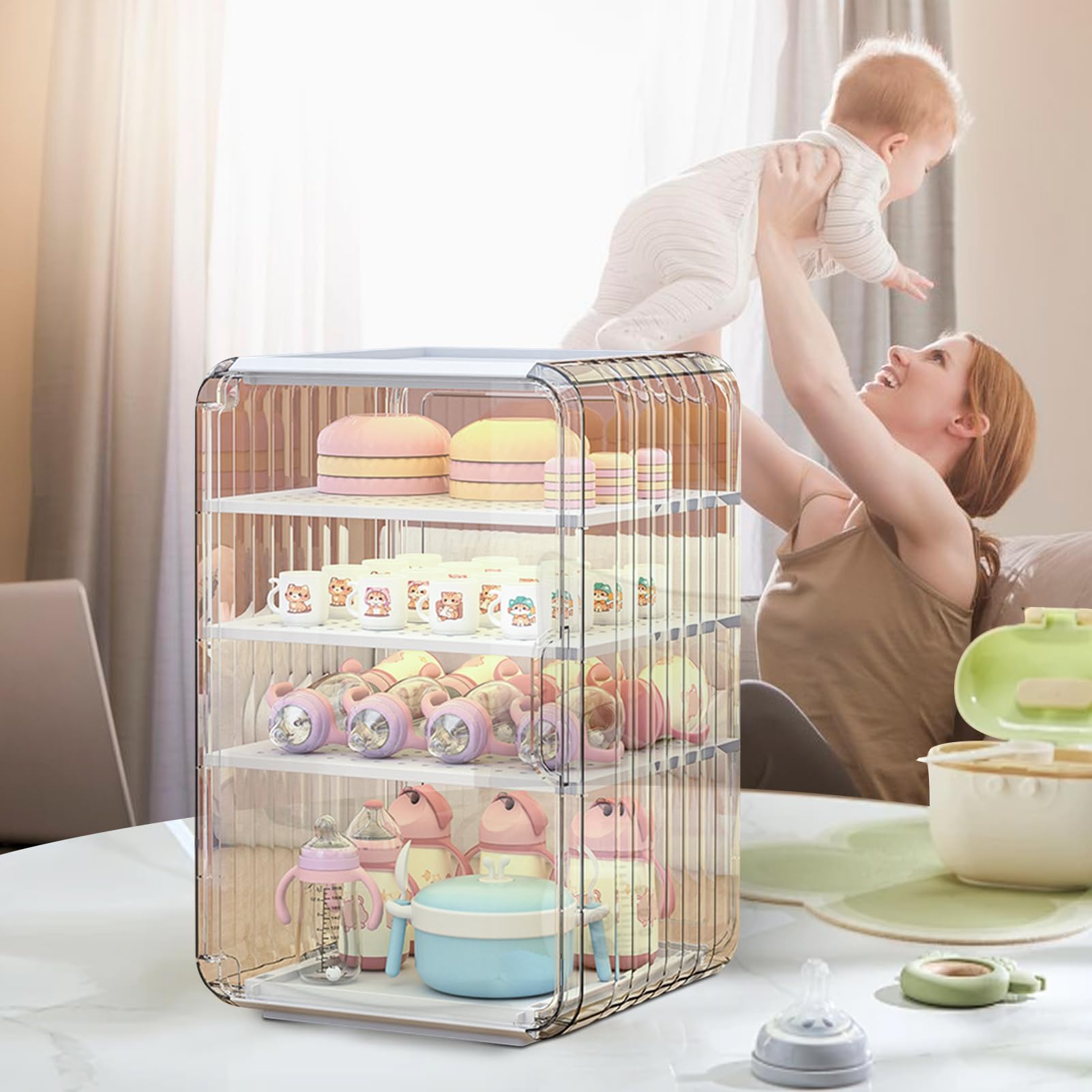 Generisch Organisateur de bouteilles pour bébé, porte-couverts pour, design transparent résistant à la poussière, rangement peu encombrant, pour cuisine, salle de bain, table, chambre à