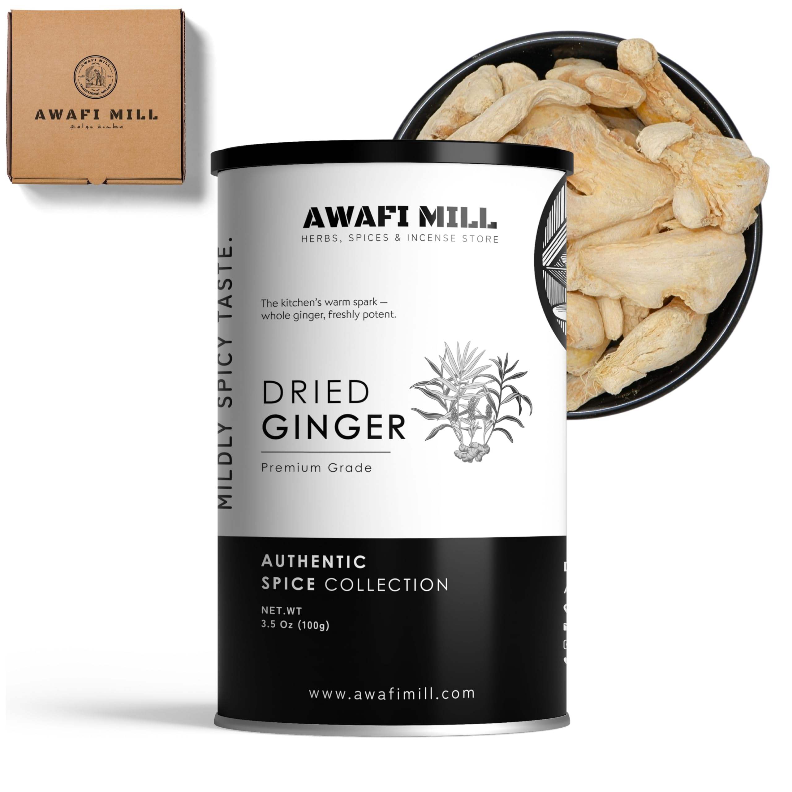 Whole Dried Ginger (Dry Ginger Root, Zingiber officinale) | Sun-Dried “Sonth/Soonth” for Curry Pastes & Tadka, Masalas, Chai/Kadha, Pickles - 100 g | 3.5 Oz