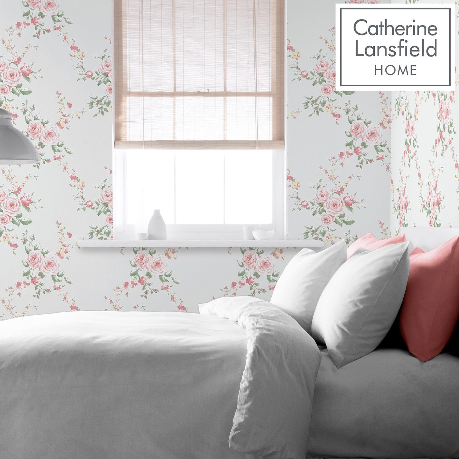 Catherine Lansfield Canterbury Floral Wallpaper Red/Grey, 53 x 105 cm - Image 3