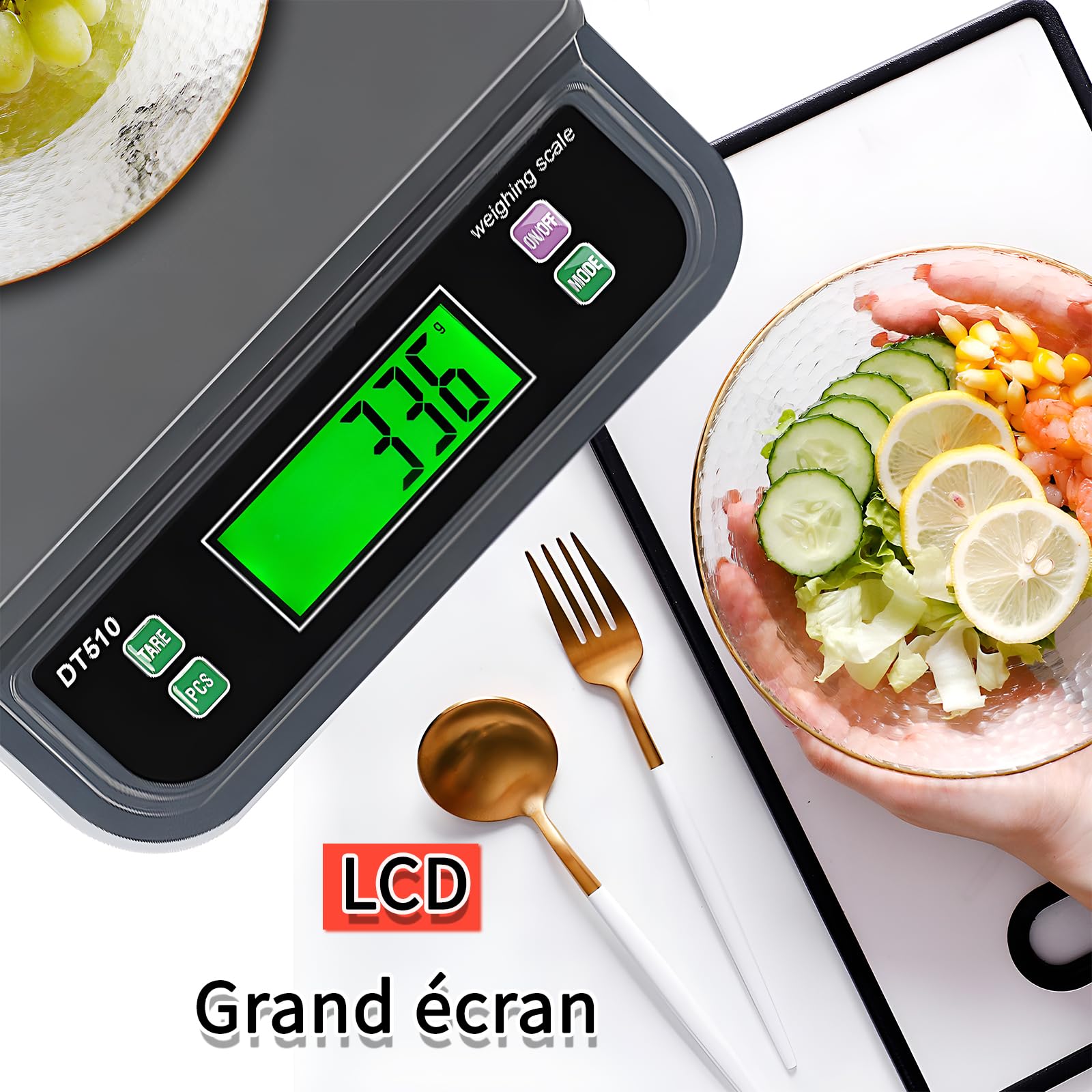 Balance de Cuisine, 30kg/1g pèse Aliment Cuisine Precis, avec PCS et Tare Fonction Professionnelle Balance Cuisine Boulangerie, 6 Unités g,oz,LB,kg,TL,CT avec Écran LCD Électronique Balances