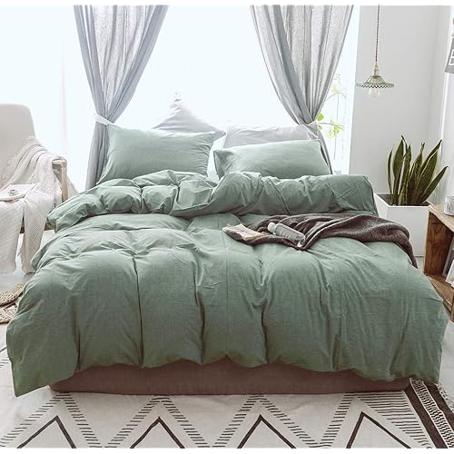 DONEUS Green Duvet Cover Twin, 3 Piece (1 Solid Duvet Cover + 2 Pillow Shams) Soft Washed Cotton Duvet Cover Set with Zipper Closure, Corner Ties, Ultra Soft and Easy Care Bedding Set
