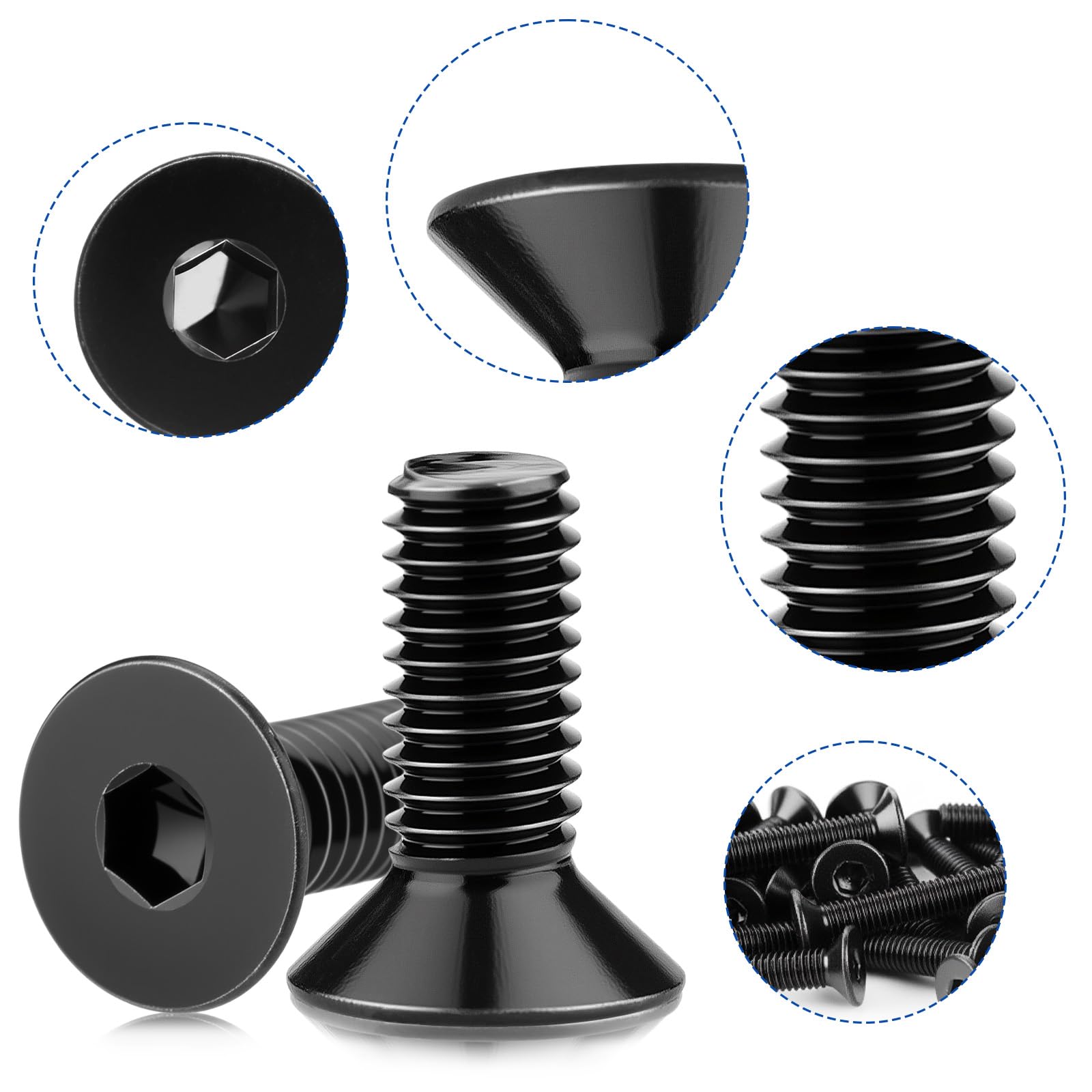 30 viti a testa svasata M6 x 60 mm, in acciaio inox A2 V2A, a testa svasata DIN 7991/ISO 10642, viti a testa svasata completa, colore nero per riparazione di macchine