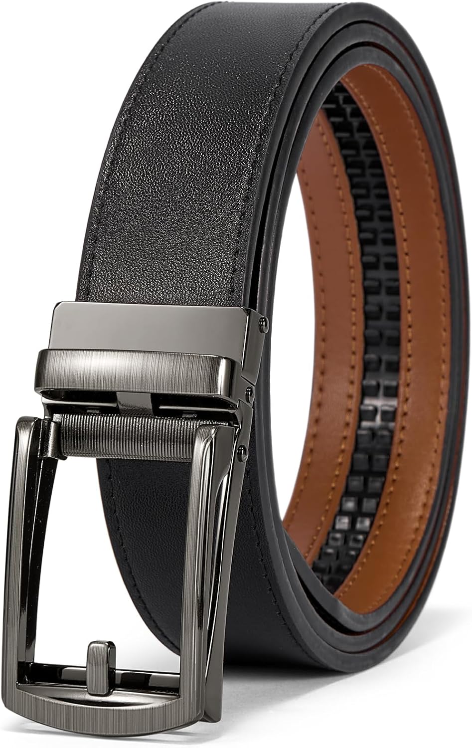 BOSTANTEN Belt Men Leather Reversible Belts for Men 1 3/8" for Casual Golf Dress Pants, Two-in-One Belt Gift