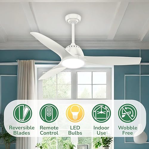 Miniatura 3 de Casablanca Fan Company 59284 Ventilador de techo Wisp de 52 pulgadas con luz con control remoto de mano, grande, acabado blanco fresco