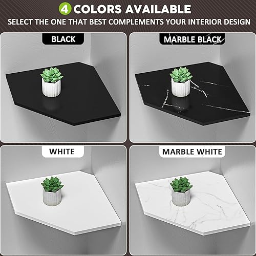 Miniatura 8 de Estantes flotantes de esquina para almacenamiento en la pared, juego de 2 estantes esquineros montados en la pared con agujero para alambre para