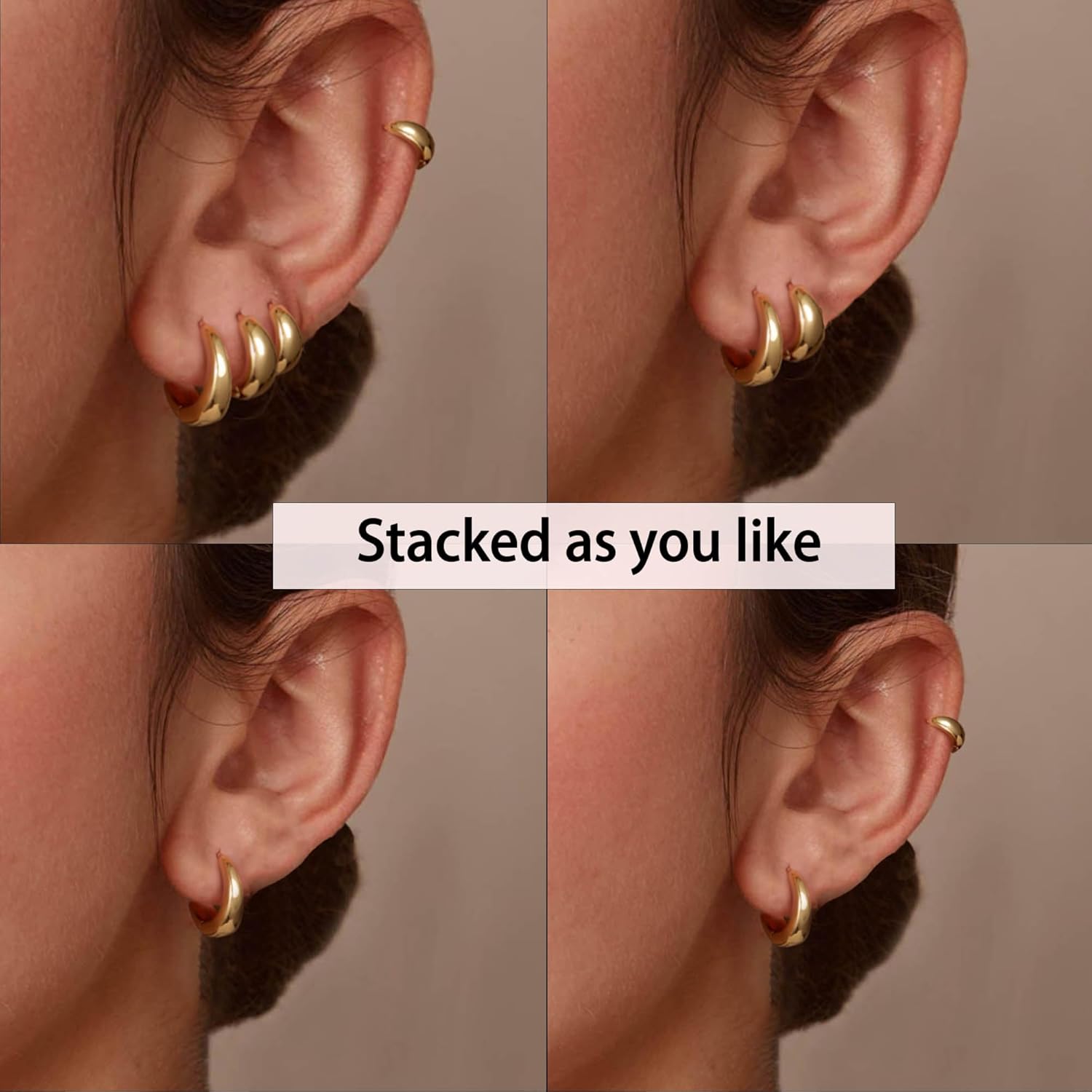NECOCY 4 Pairs Small Huggie Hoop Earrings for Women, Chunky 14K Gold Plated Earrings Stack Hypoallergenic Lightweight Trendy Cartilage Hoops Earring Set for Multiple Piercing Dainty Minimal Jewelry - Image 5