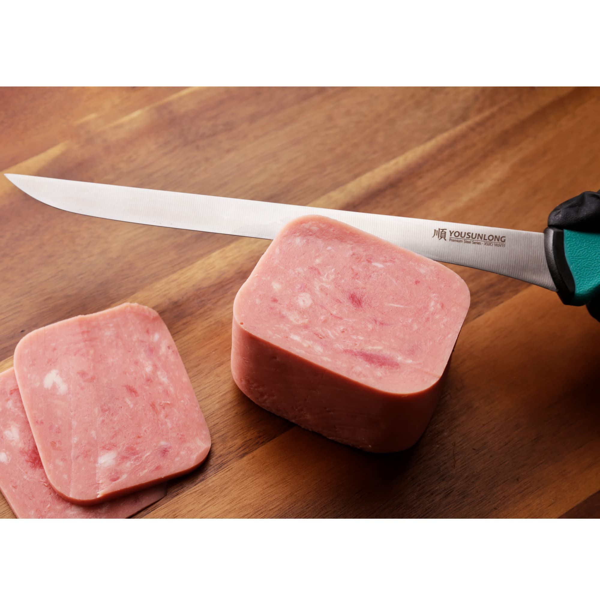 YOUSUNLONG Coltello per affettare Coltello da prosciutto 254 mm - Lama in acciaio al molibdeno ad alto tenore di carbonio - Affettatrice per prosciutto spagnolo - Impugnatura ergonomica e antiscivolo