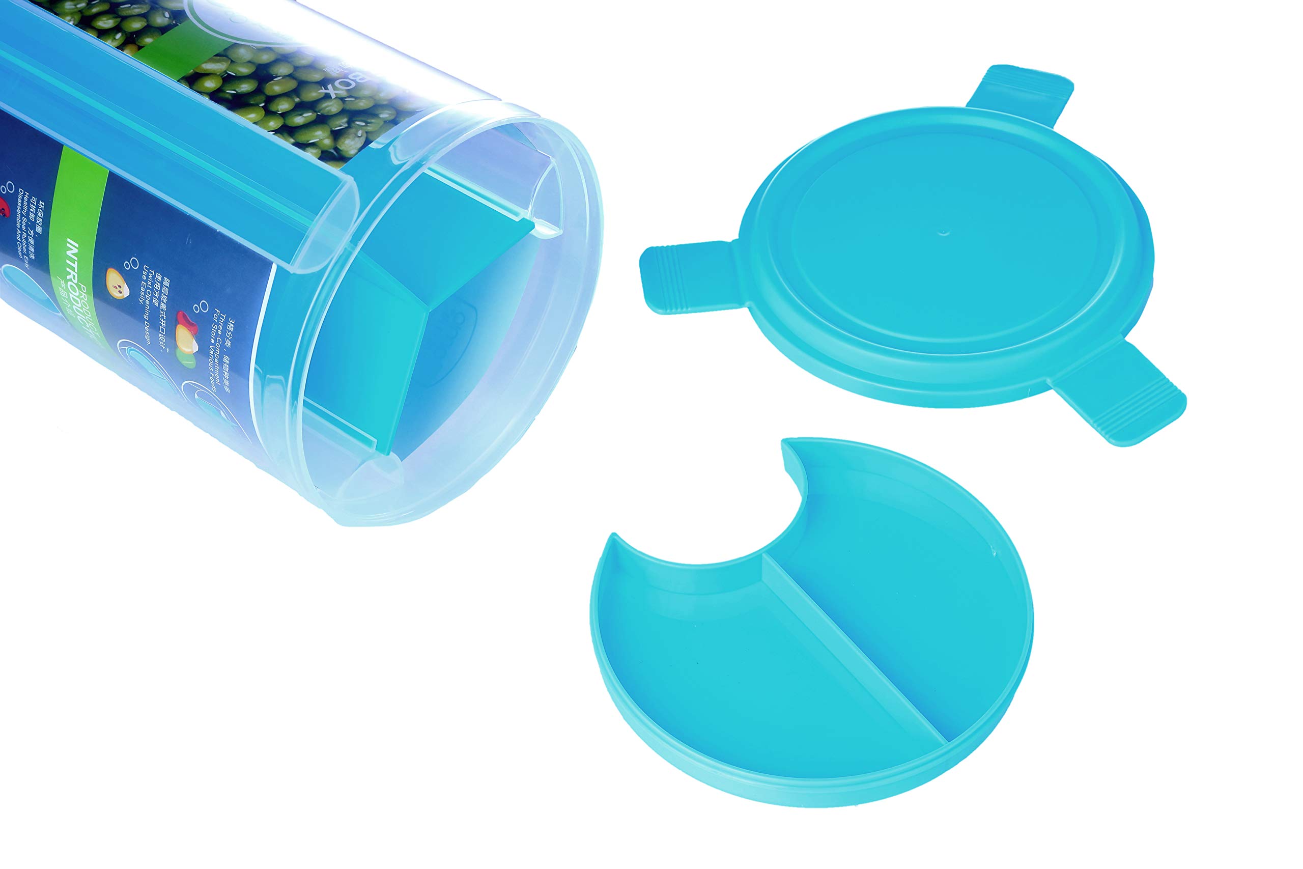 G-KAMP 3 in 1 Transparent Kitchen Sealed Jars Plastic Storage Bottles for Food Cereals (Blue)