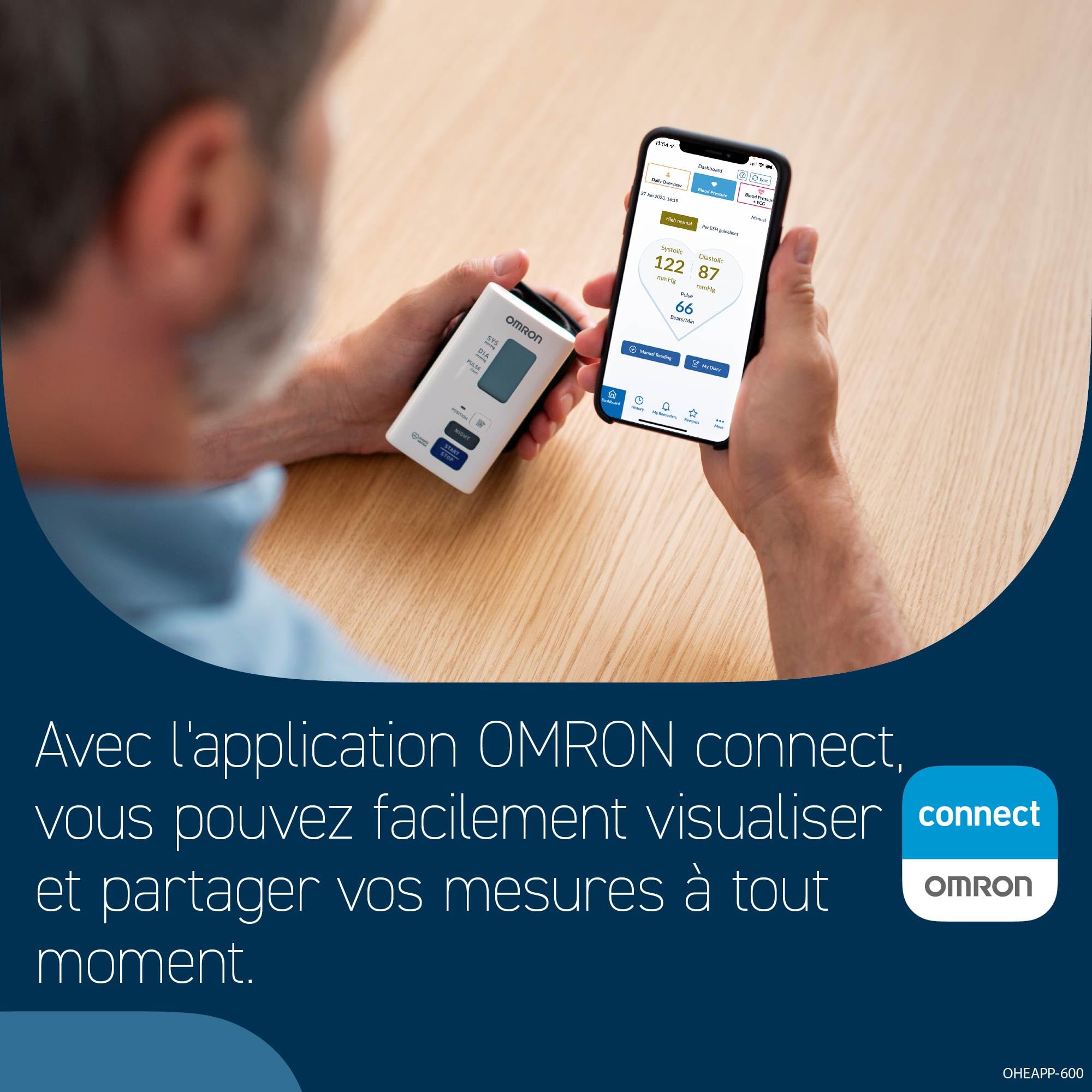 OMRON NightView Appareil tension artérielle au poignet – avec Bluetooth – Tensiomètre poignet validé cliniquement – Tensiometre à mesures silencieuses le jour comme la nuit