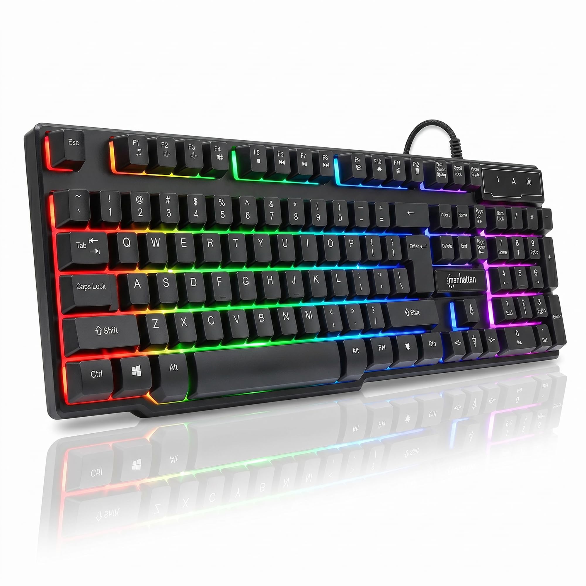 MANHATTAN RGB LED USB Gaming Keyboard, Full Size, Rainbow Backlight