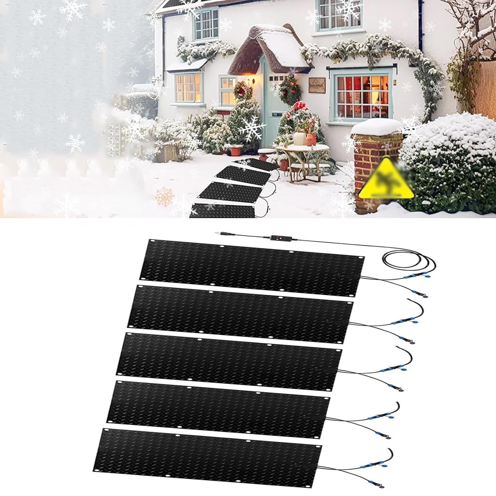 Maty przeciwśnieżne na podjazdy i chodniki – antypoślizgowe elektryczne maty wejściowe z kablem zasilającym do zimowego odśnieżania(30x150cmx5Pcs)