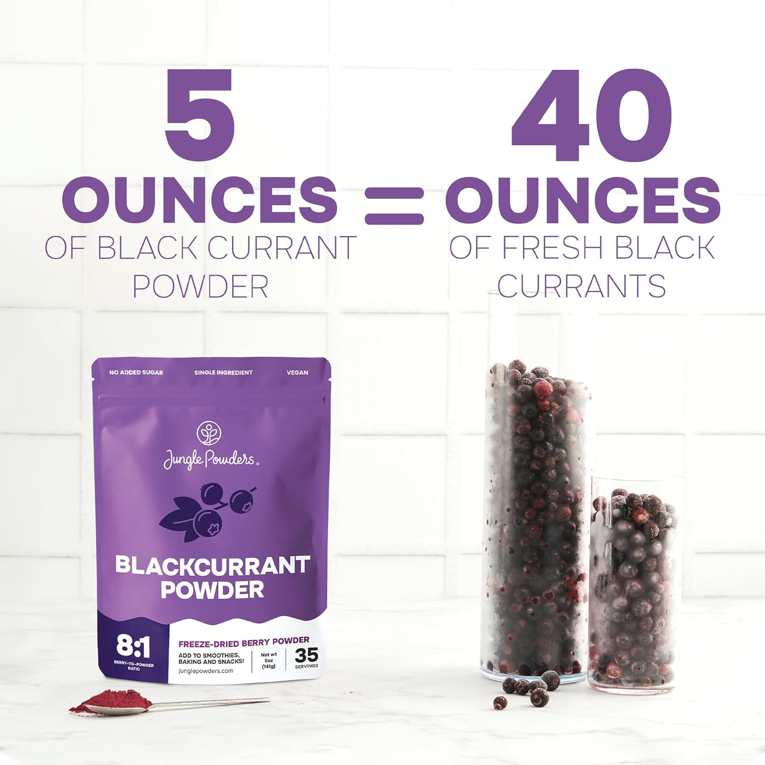 Jungle Powders Black Currant Powder 5 Ounce Bag - Natural Freeze Dried Black Currants for Recovery - Dehydrated Fruit Rich In Anthocyanins & Polyphenols Blackcurrant Extract for Smoothies, Tea, Baking - Image 5