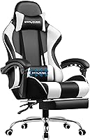 GTPLAYER Pearl White Gaming Chair with Footrest, Lumbar Support, Headrest - Height Adjustable, 360° Swivel for Gaming & Office (300lbs Capacity)