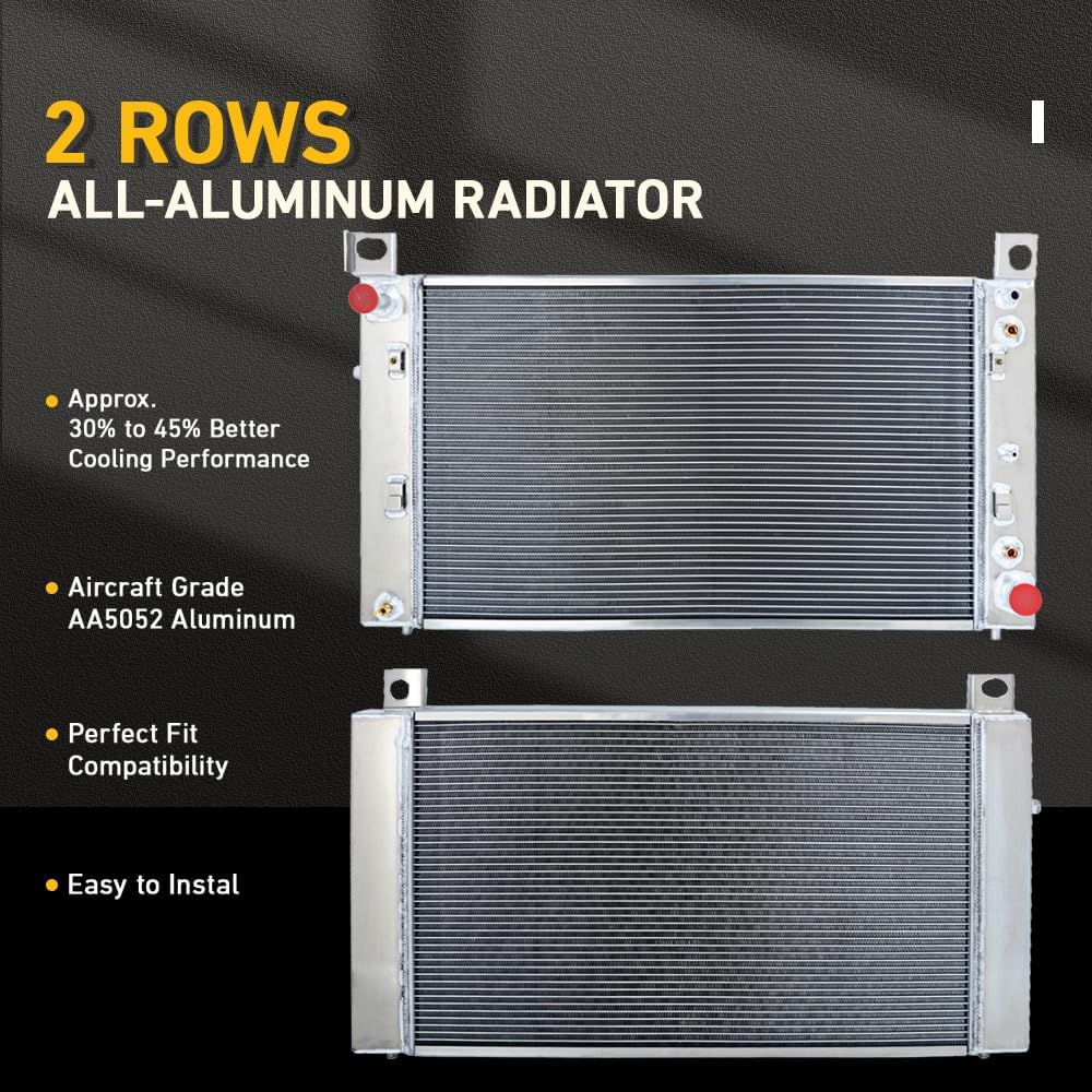 CU2334 2Row Radiator for 1999-2013 Chevy Silverado 1500 2500 GMC Sierra 1500 2500, Chevy Tahoe GMC Yukon, 2002-2005 Cadillac Escalade 4.3L 4.8L 5.3L 5.7L, 28"W Core