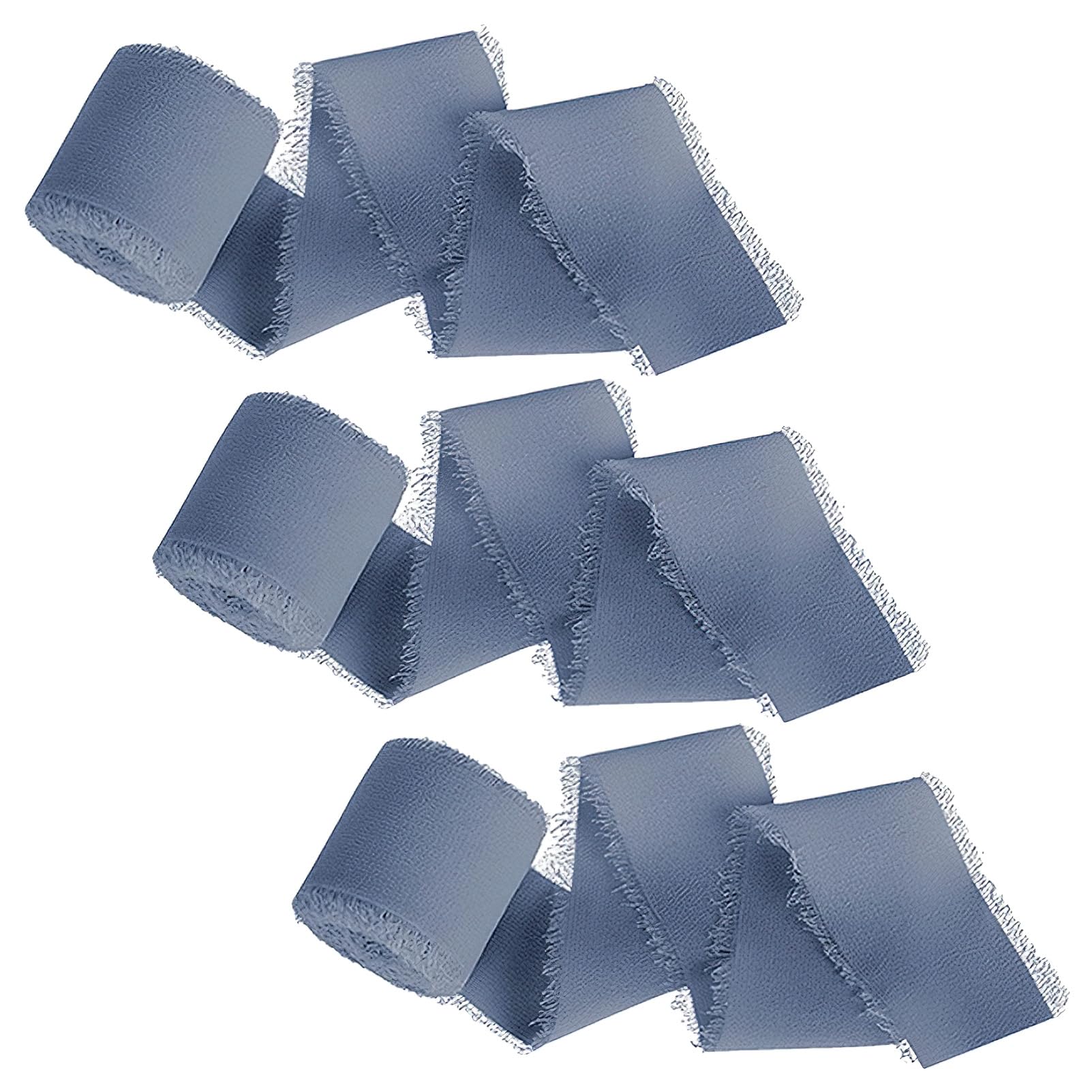 rismart 3 Rolls 1.5" x5Yd Fringe Chiffon Ribbon for Gift Wrapping Wedding Invitations Bridal Bouquets Home Decor Haze Blue
