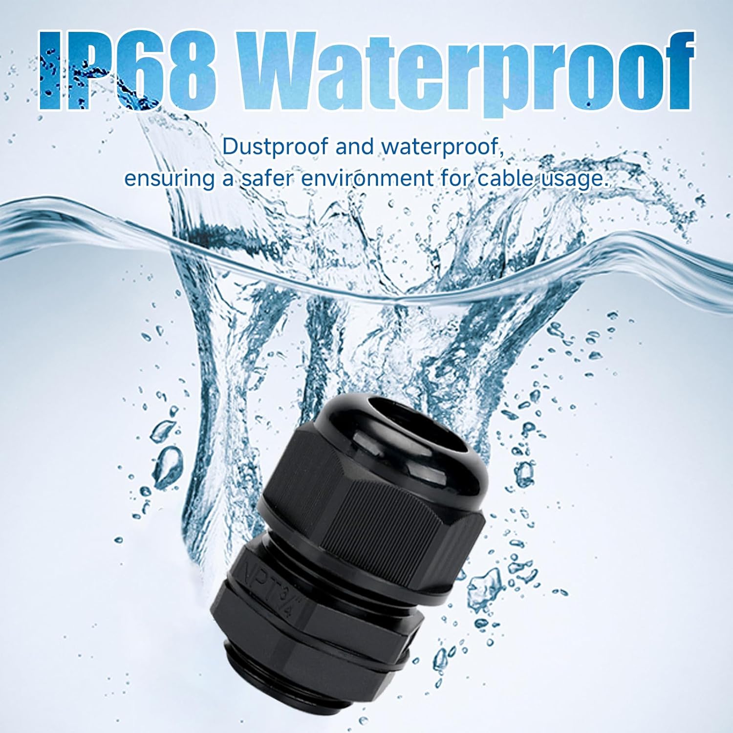Cable Glands 20 pcs NPT3/4'' Cable Gland Waterproof joints, Adjustable Black Waterproof Cable Connectors Plastic 4 cable glands and Gaskets in PP Box