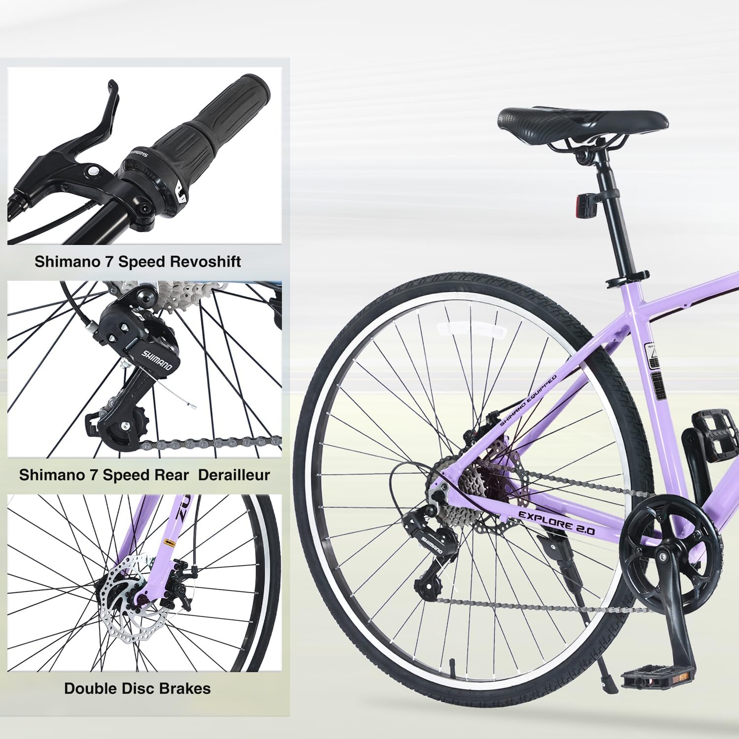 7-Speed ​​Hybrid Road Bike - Aluminum Frame, Dual Disc Brakes, 700C Wheels - Unisex City Bike