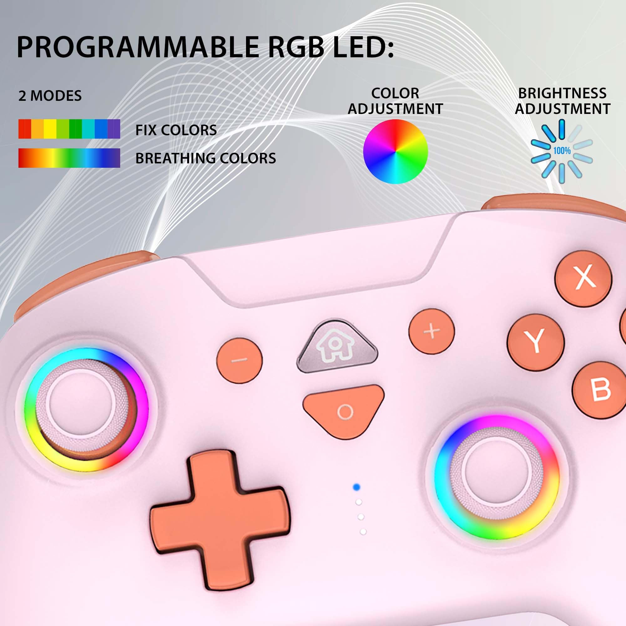 Subsonic - Manette sans Fil pour Switch 2 / Switch - Manette Bluetooth avec LED, Vibrations et Gyroscope - Rose Poudré - 3