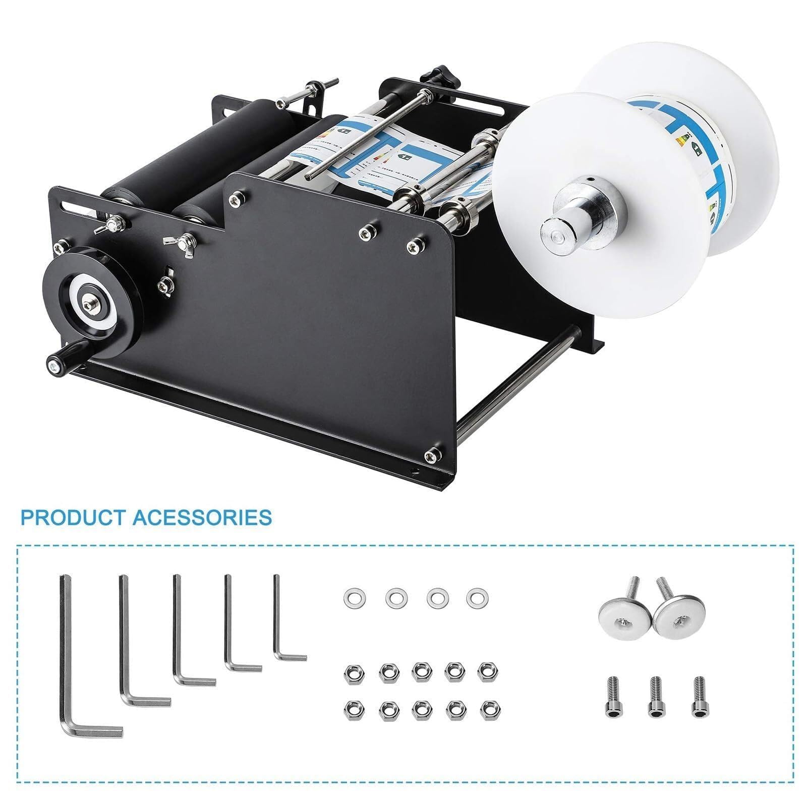 Etichettatrice manuale per bottiglie rotonde - Applicatore semiautomatico regolabile, velocità 30 etichette/min, compatibile con etichette larghe 10-110 mm e lunghe 10-300 mm