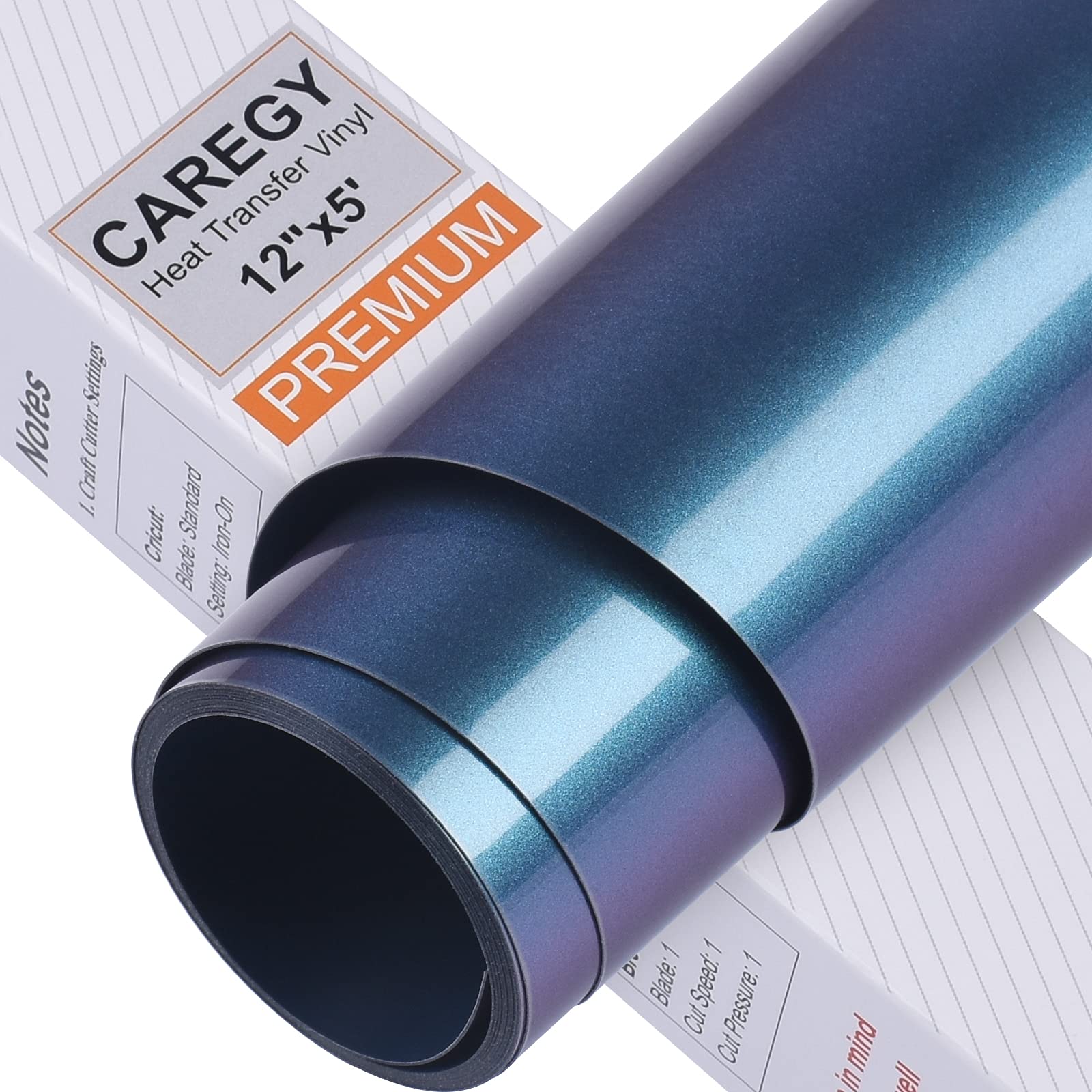 CAREGY Chameleon Heat Transfer Vinyl 12In×5ft Iron on Vinyl for T-Shirt Gradient Change Color HTV Roll(Purple to Green)