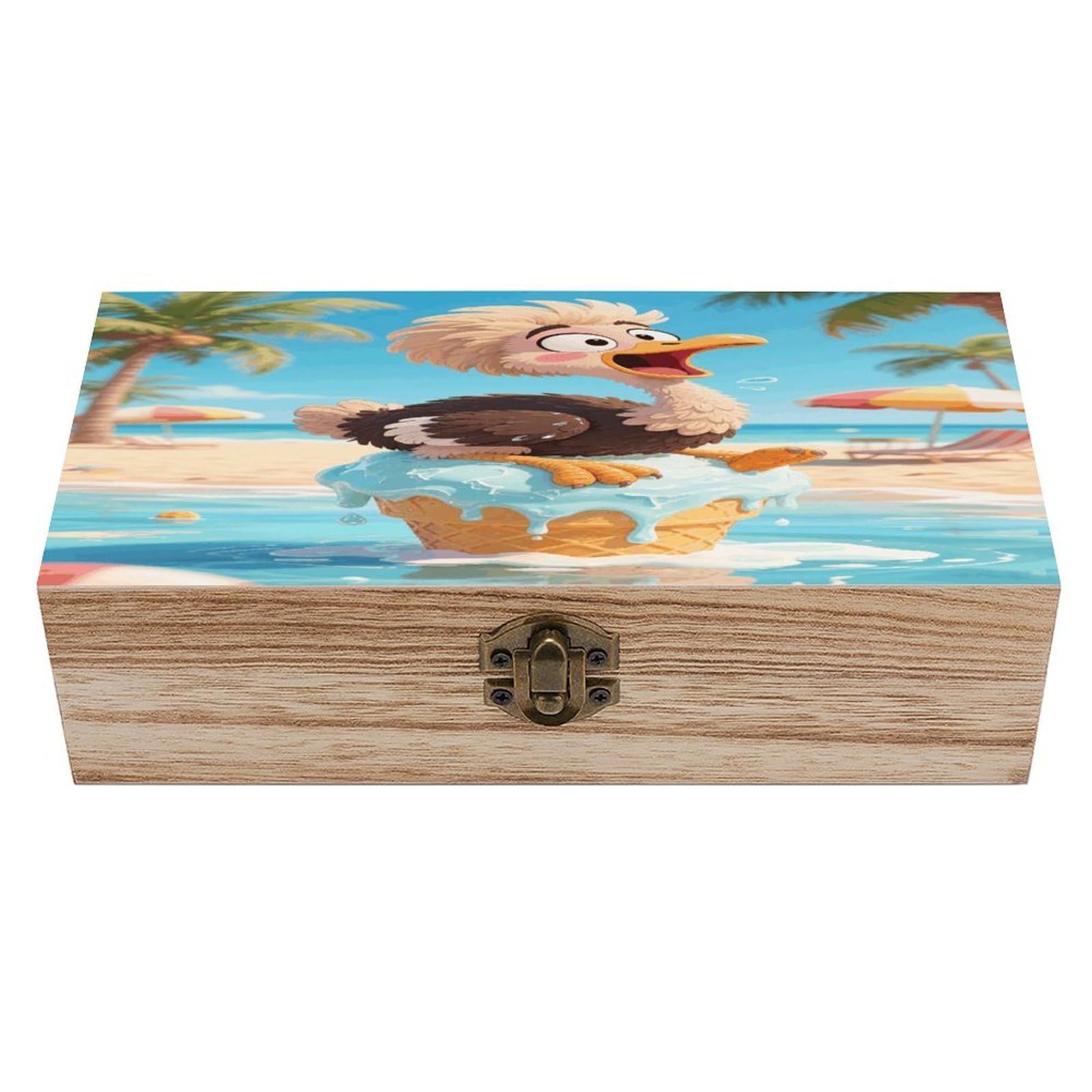 VstaDank Funny Ostrich Wooden Storage Box Vintage Style Wooden Storage Case with A Hinged Lid Memory Treasure Boxes Decorative Jewelny Photos for Organizer 7.9 * 3.7 * 2.3 Inch