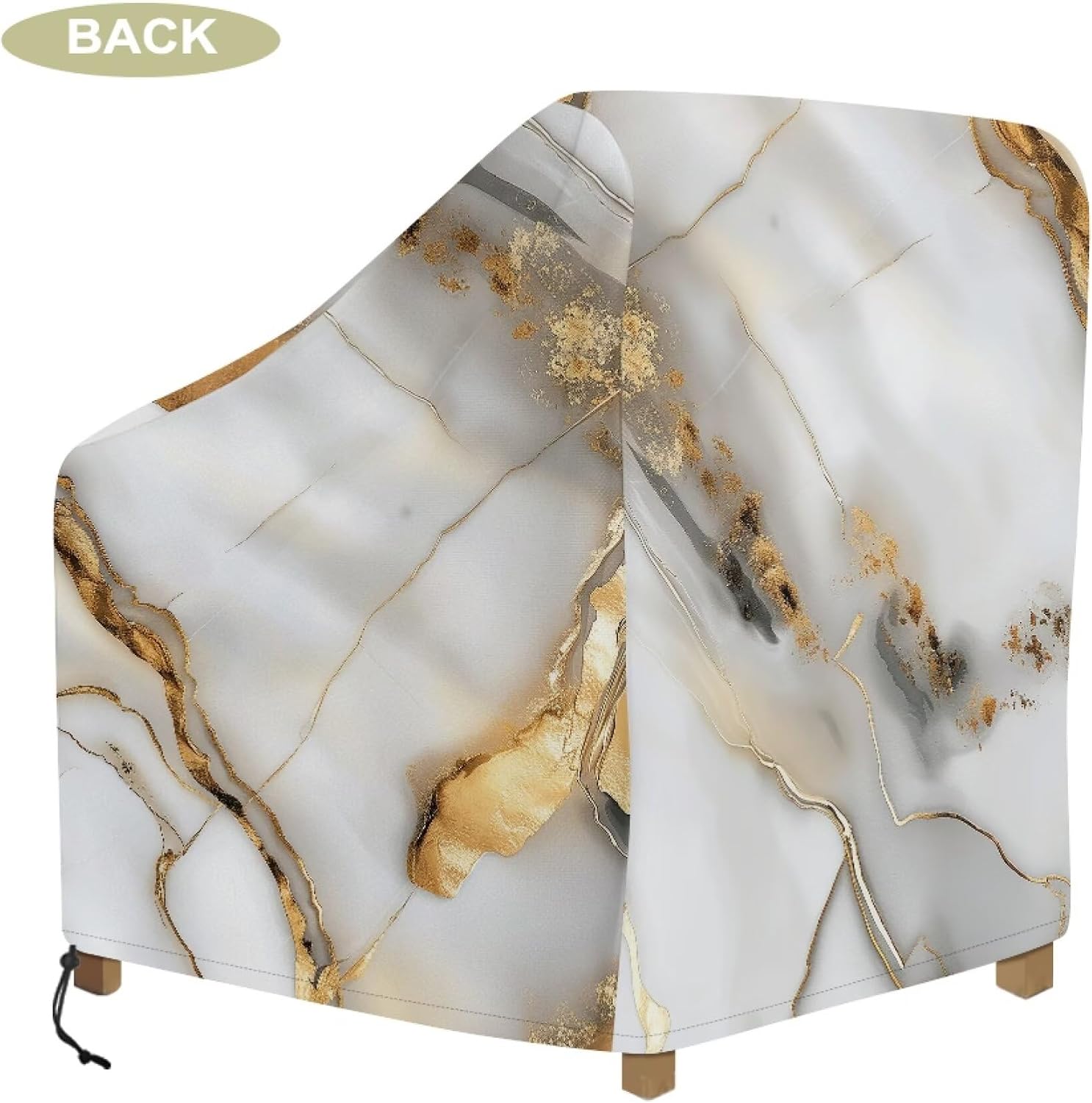 White Gold Marble Print Waterproof Patio Chair Cover Lounge Chair Cover - Heavy Duty All-Weather Protection for Outdoor Lounge Chairs, 33"x35"x36"