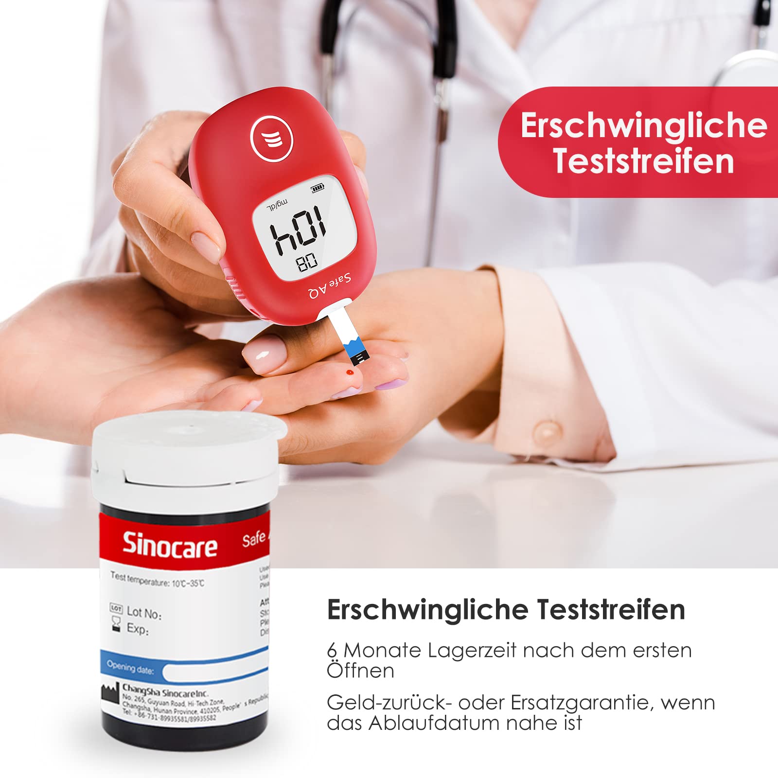 Blutzuckerteststreifen 200, sinocare Safe AQ Smart Blutzucker Teststreifen, Glukose Teststreifen (Nur Teststreifen, keine Lanzetten)