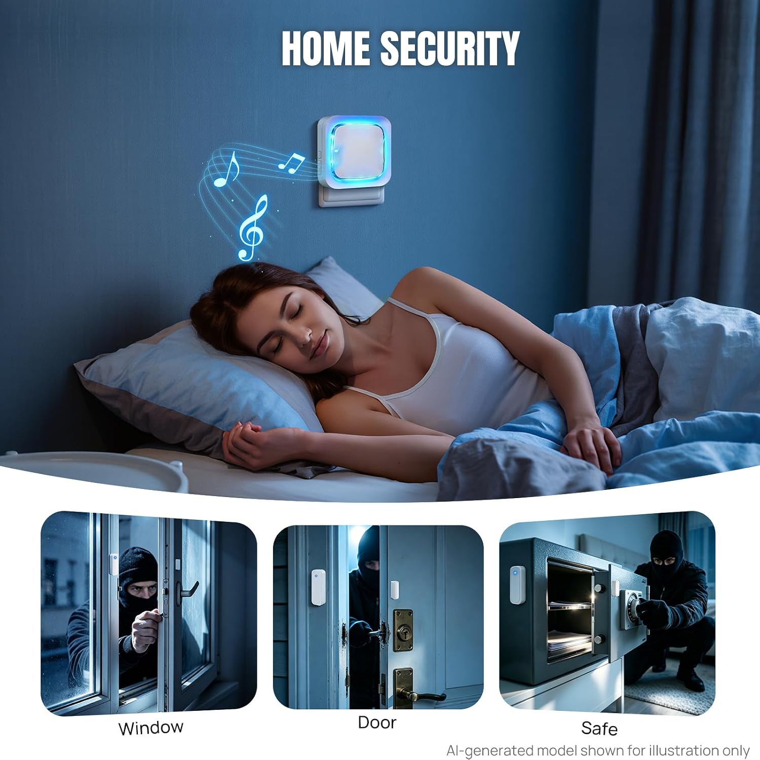 4 in 1 Door Chime When Door Opens Wireless Alarm LED for Home | 600FT, Plug & Play No Wiring, Pre-Paired, 58 Chimes, Kids & Elderly Safety, Store Entry Alert, Expandable to 58 Set