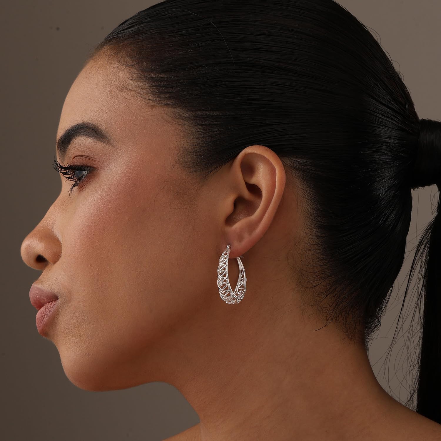 LeCalla 925 Sterling Silver Hoop Earrings | Women's Filigree Hoop Earrings | Openwork Mesh Filigree Cut Earring | Lightweight & Hypoallergenic Vintage Hoop Earrings for Women - Image 3