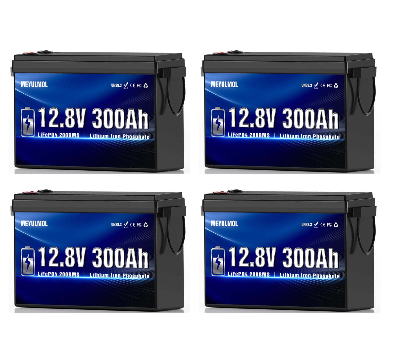 MEYULMOL 12V 300Ah LiFePO4 Battery 4 Pack