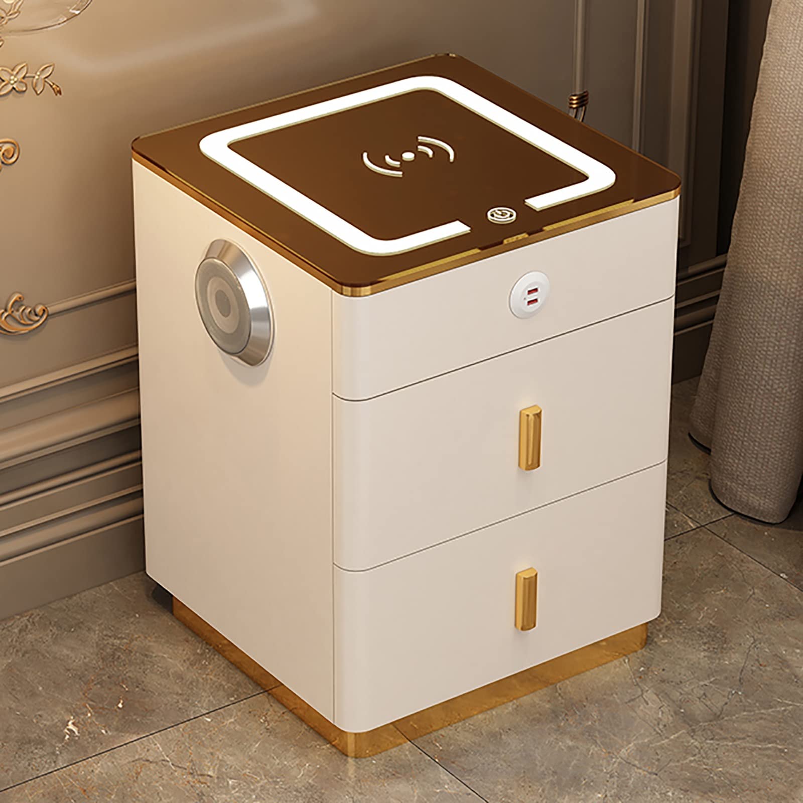 Table de chevet intelligente avec 2 tiroirs de rangement et chargeur USB HD