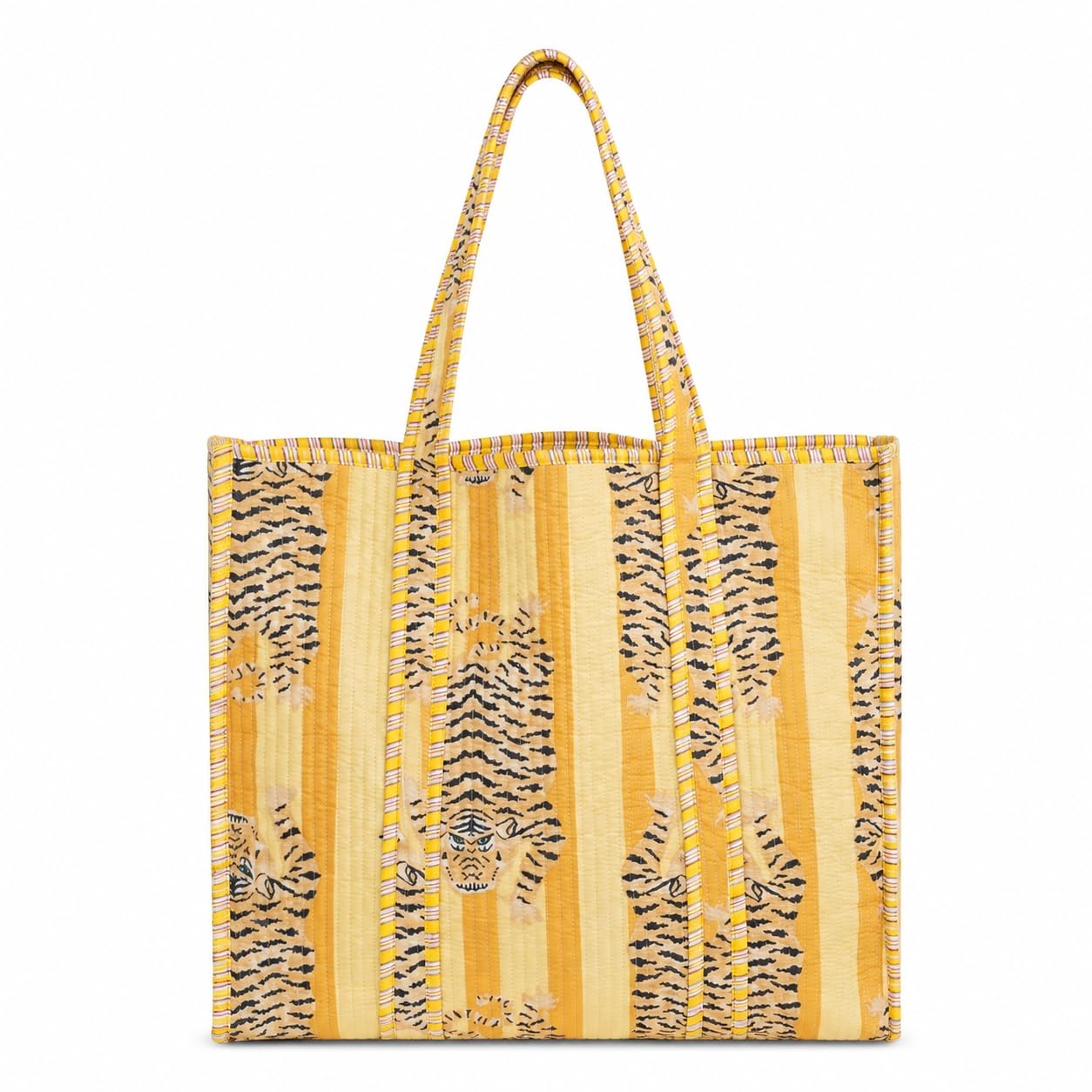 LKGSM RUGS Cotton Tiger Block Print Tote Bag, Indian Handmade Shopping Shoulder Bag, Unisex Market Daily Use, Dn5, Standard