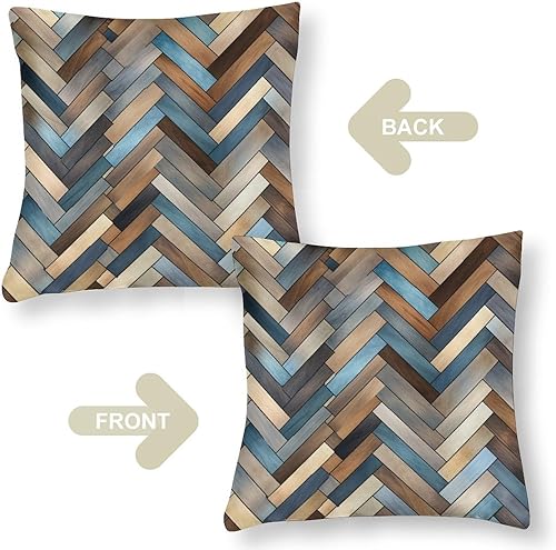 Miniatura 3 de Fundas de cojín de satén con patrón de espiga en azul, marrón y gris, funda de almohada decorativa con cremallera de 18 x 18 pulgadas, almohadas