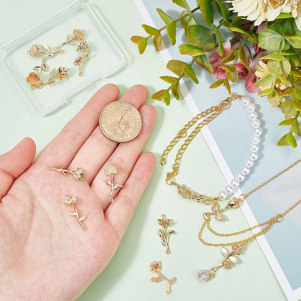 PH PandaHall 12pcs Golden Flower Links, 18K Gold Plated Brass Flower Linking Charms Plant Pendant Connectors Double Hole Pendant Charms for DIY Necklace Bracelet Jewelry Crafts Making - Image 3