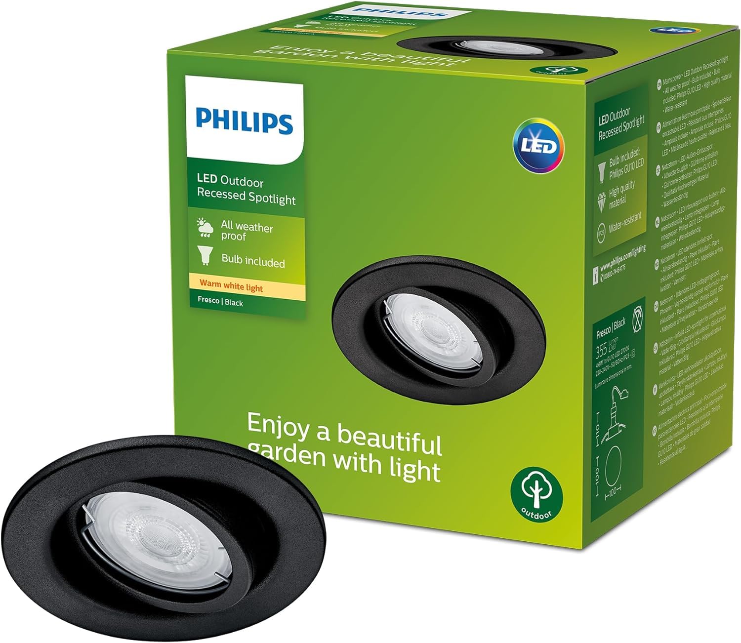 Philips Fresco Outdoor Recessed Light, Black, Stainless Steel, Gu10