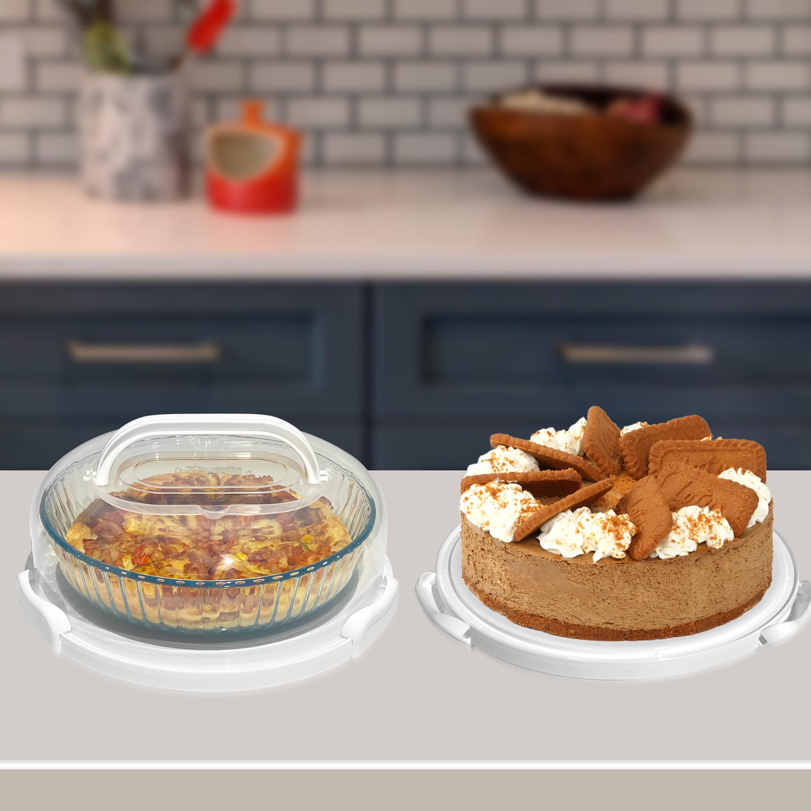 isolierte Kuchen- und Käsekuchenbehälter mit Deckel, Griffen, rutschfestem Heizkissen, Thanksgiving-Geschenke, Violett, 2 Stück