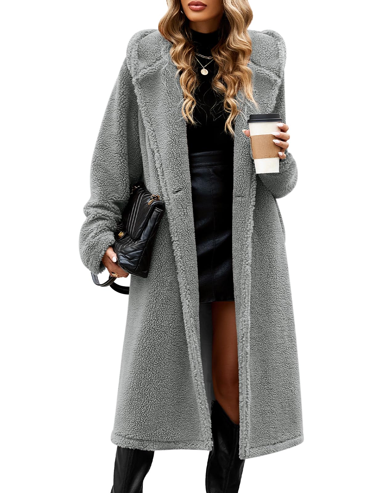heekpek Cappotto Invernale Donna Lungo in Peluche con Cappuccio | Cappotto Caldo in Sherpa, Giacca Morbida, Pile Comodo, Elegante Cappotto in Peluche Soffice con Bottoni