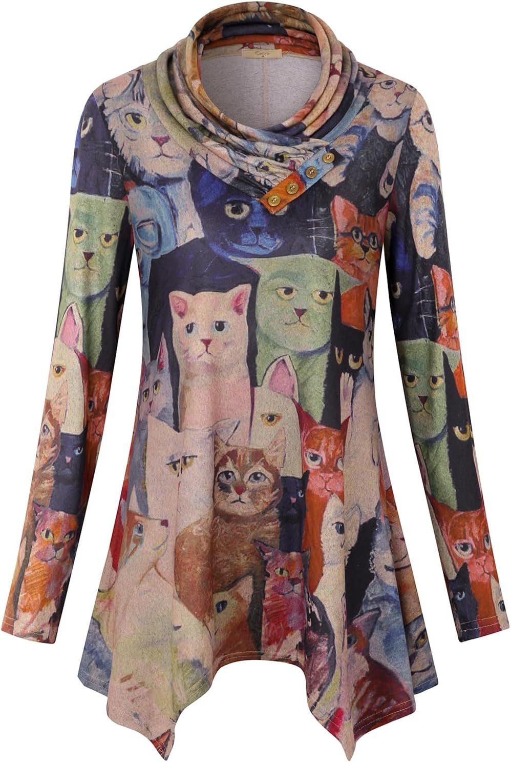 Cestyle Womens Fall Long Sleeve Cowl Neck Asymmetrical Hemline Flowy Tunic Top