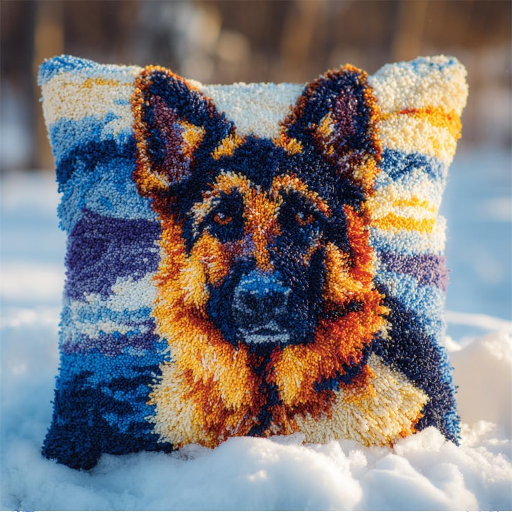 FWRTYCB DIY Latch Hook Pillow Kit German Shepherd Knitting Kits Cushion