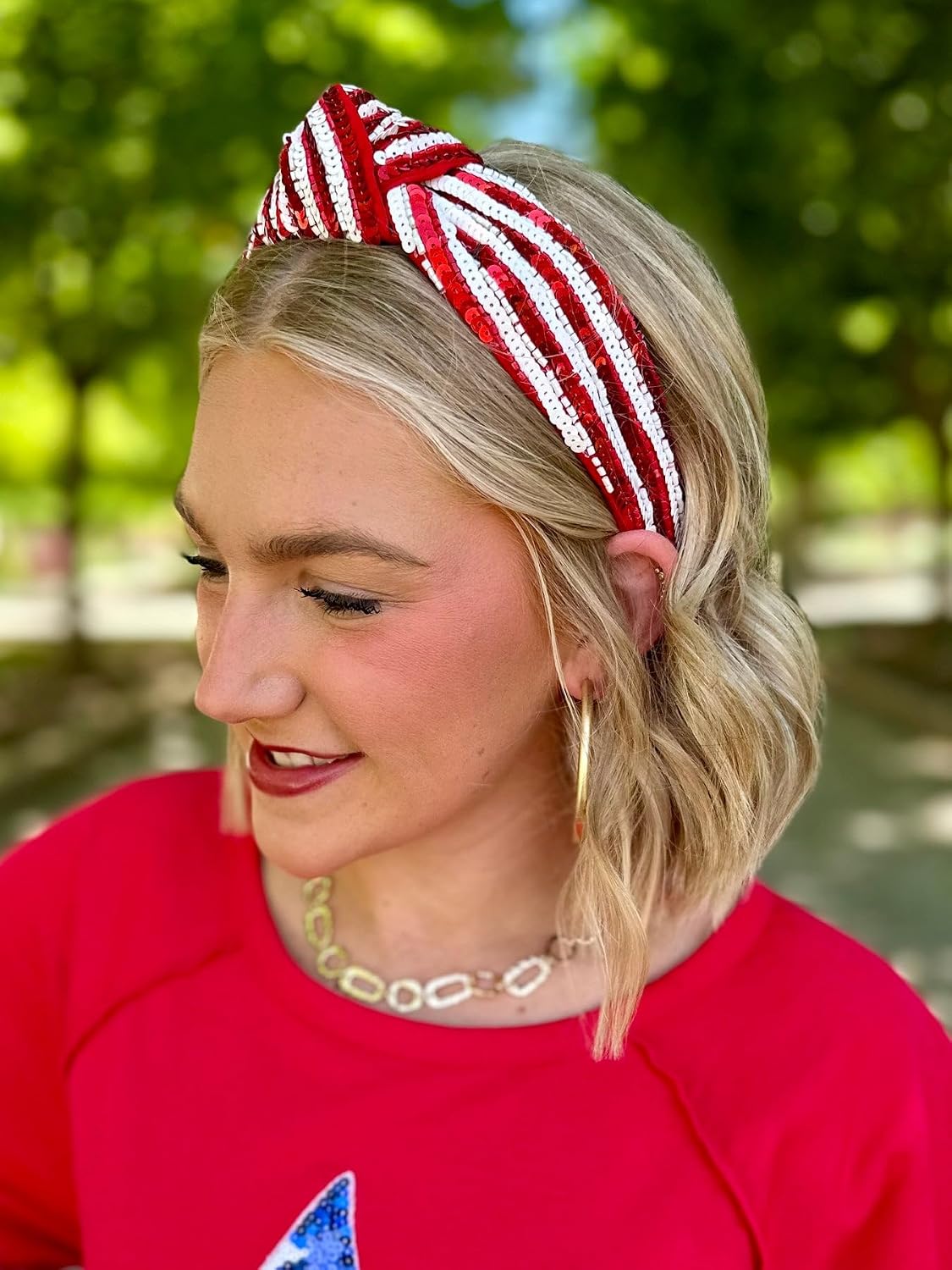 Game Day Sequin Headband Football Team Spirit Red White Sequins Knotted Headband Football Mom Outfit Accessories Gift