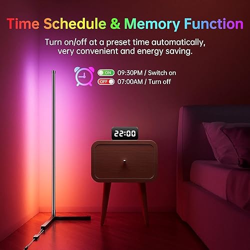 Miniatura 6 de Paquete de 2 lámparas de pie de esquina, lámpara de esquina LED RGB de 63 pulgadas que cambia de color con control remoto y aplicación, lámpara de